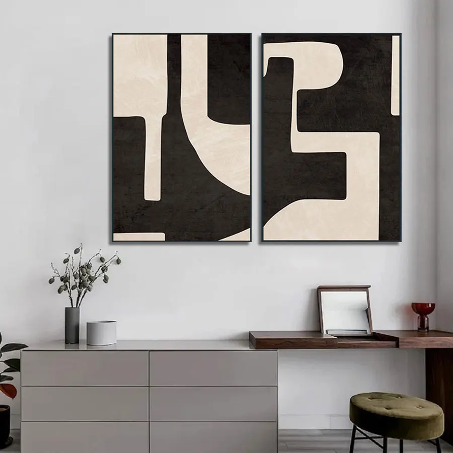 Original Art Factory Wholesale Modern 2pcs Hand-Painted Abstract Oil Painting New Design Canvas Frame Hotel Room Home Wall Decor