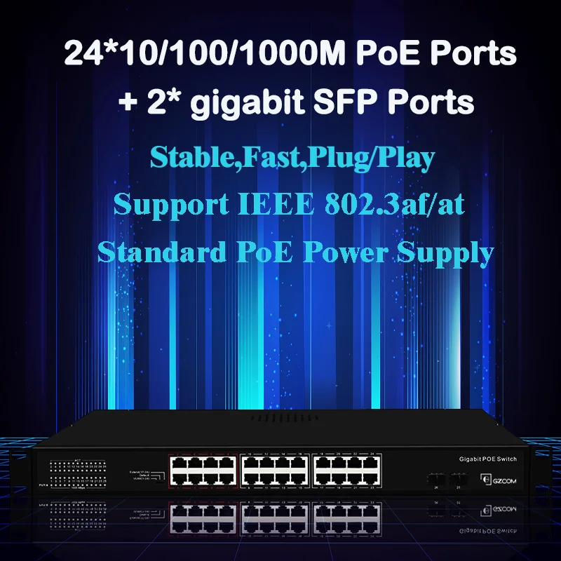 26 Ports 400W Gigabit PoE Switch 24*10/100/1000M PoE Ports + 2*10/100/1000Mbps SFP Ports for IP Camera CCTV
