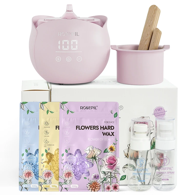 ROSEPIL High Quality Brazilian Wax Salon Home Hair Removal Full Body Wax Heating Kit With Flower Hard Wax Beans