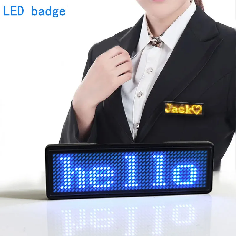 Flashing Rechargeable  Programmable Led Name Badge Hair Salon Waiter  Reusable employee name tag