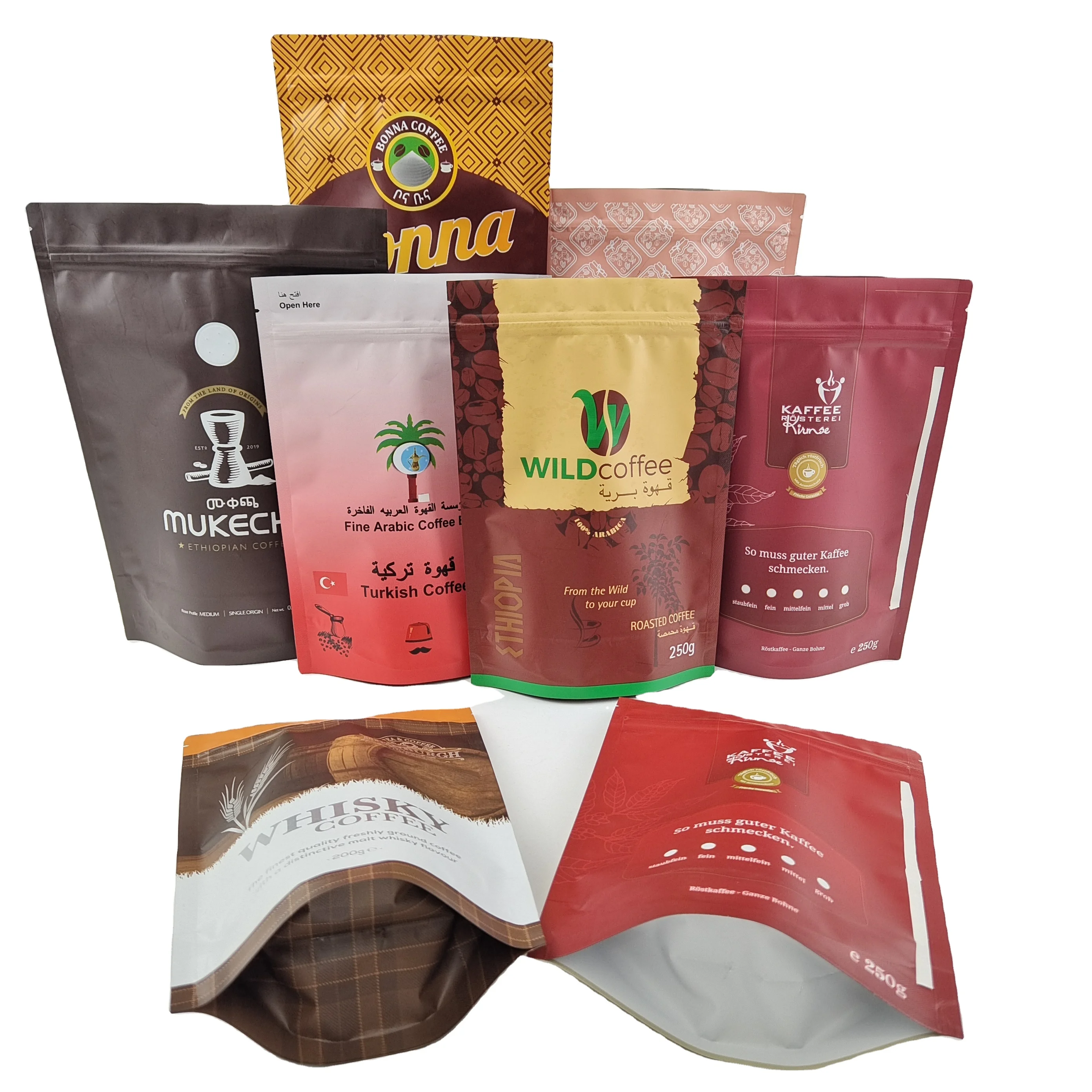 Custom Resealable Zipper Lock Stand up Pouch Coffee Snack Kraft Paper Tea Bag Packaging Bag for Food