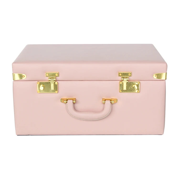 Pink vintage travel leather box  multifunctional pu leather cute box  with fabric storage insert
