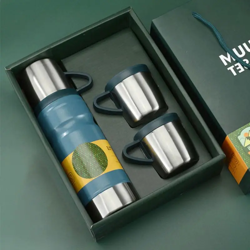 500 мл Термос из нержавеющей стали бутылка вакуумная колба с 3 чашками вакуумные колбы наборы/