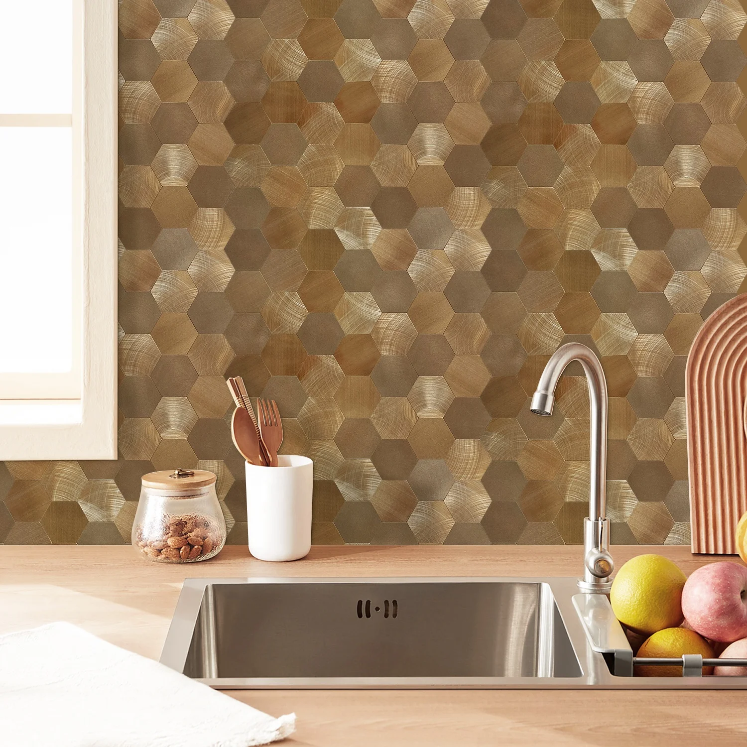 The Best Seller Copper Hexagon Peel and Stick Metal Tile Self Adhesive Wall Tiles for Effortless Home Style Transformation