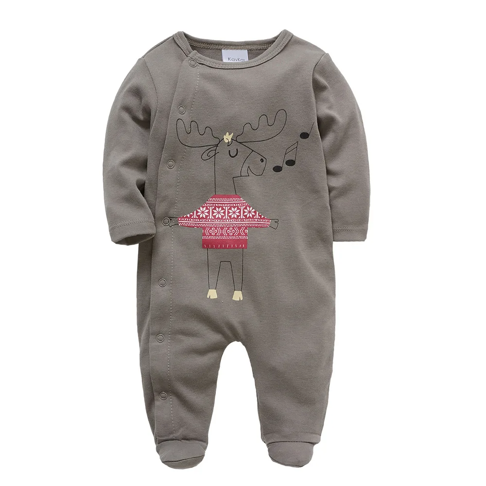 Spring Autumn Safety Grade a Cartoon Long Sleeves Snap Button Baby Romper Newborn Onesie With Feet