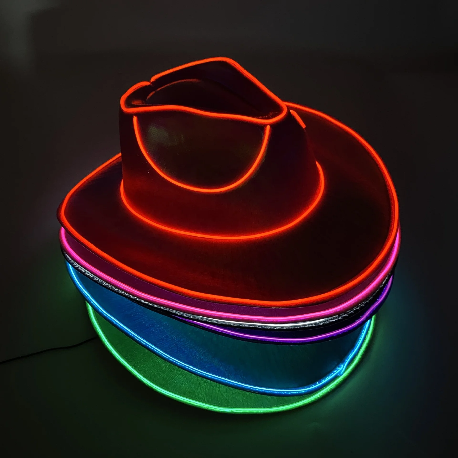 2024 western pink men costume dree up sequin jazz led light up shiny party festival christmas cowgirl cowboy hat cap