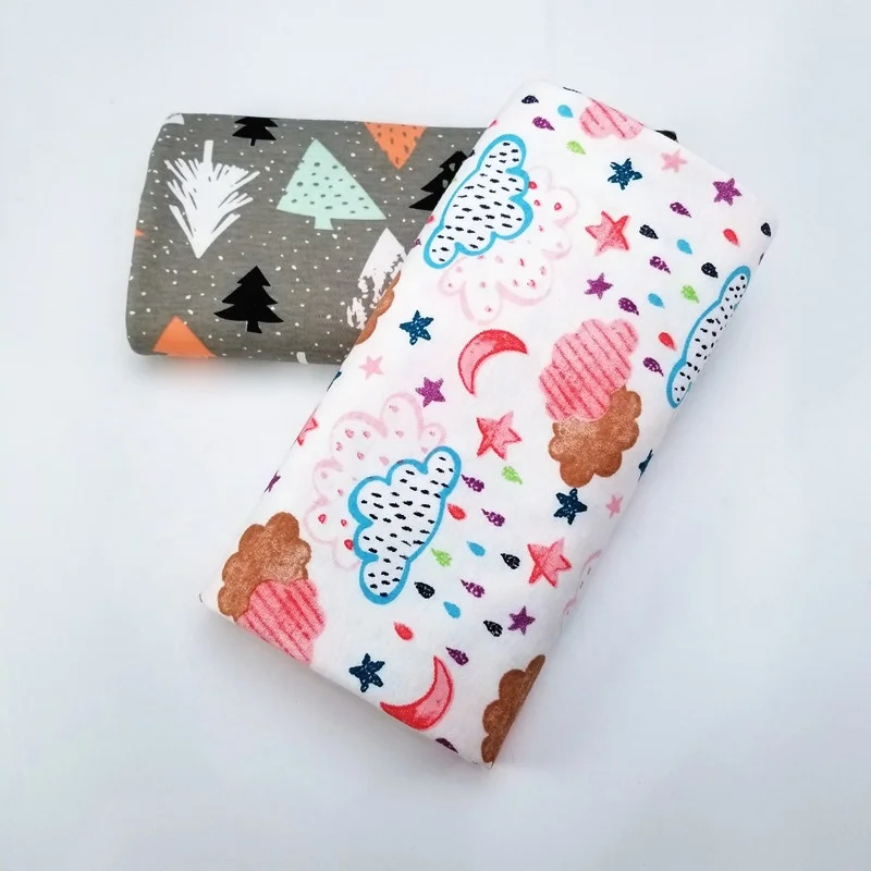 190gsm knitted printed cotton baby fabric Gray kids clothes material Brushed double-knit newborn fabric