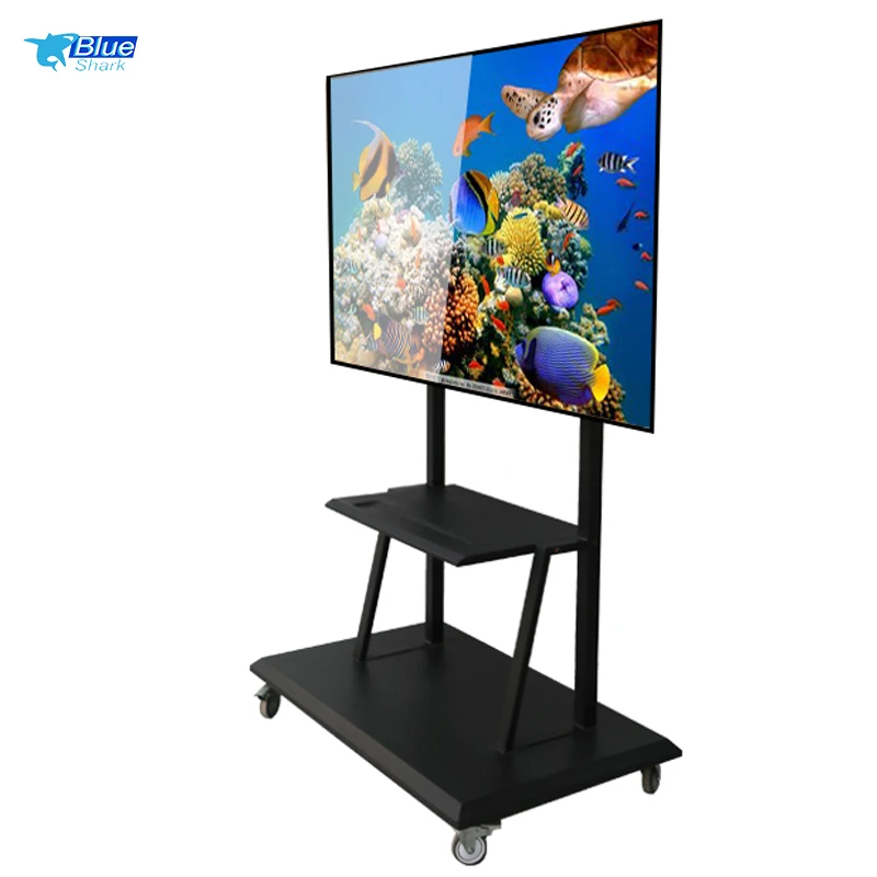 TV Stand With Wheels Adjustable Shelf for 65-86 Inch Rolling TV Cart Stand Mobile Movable TV Display Stand For Touch Screen