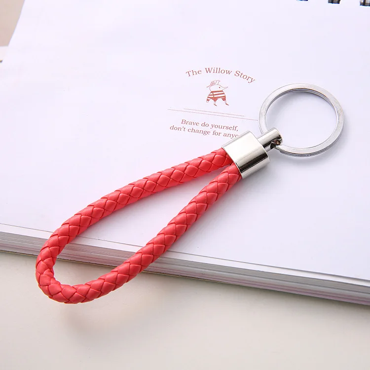 Weave PU Leather Key Chains Snap Button Lambskin Jewelry accessories Handwoven Promotional Gift Keychain