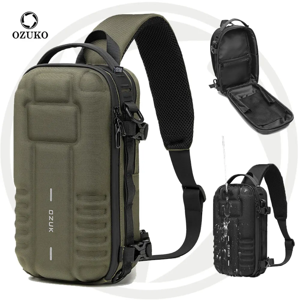 Ozuko 9565 Vintage Wholesale Men Waterproof Teens Outdoor School Sling Insert DSLR Camera Bag for Boys EVA Hardshell Chest Bag
