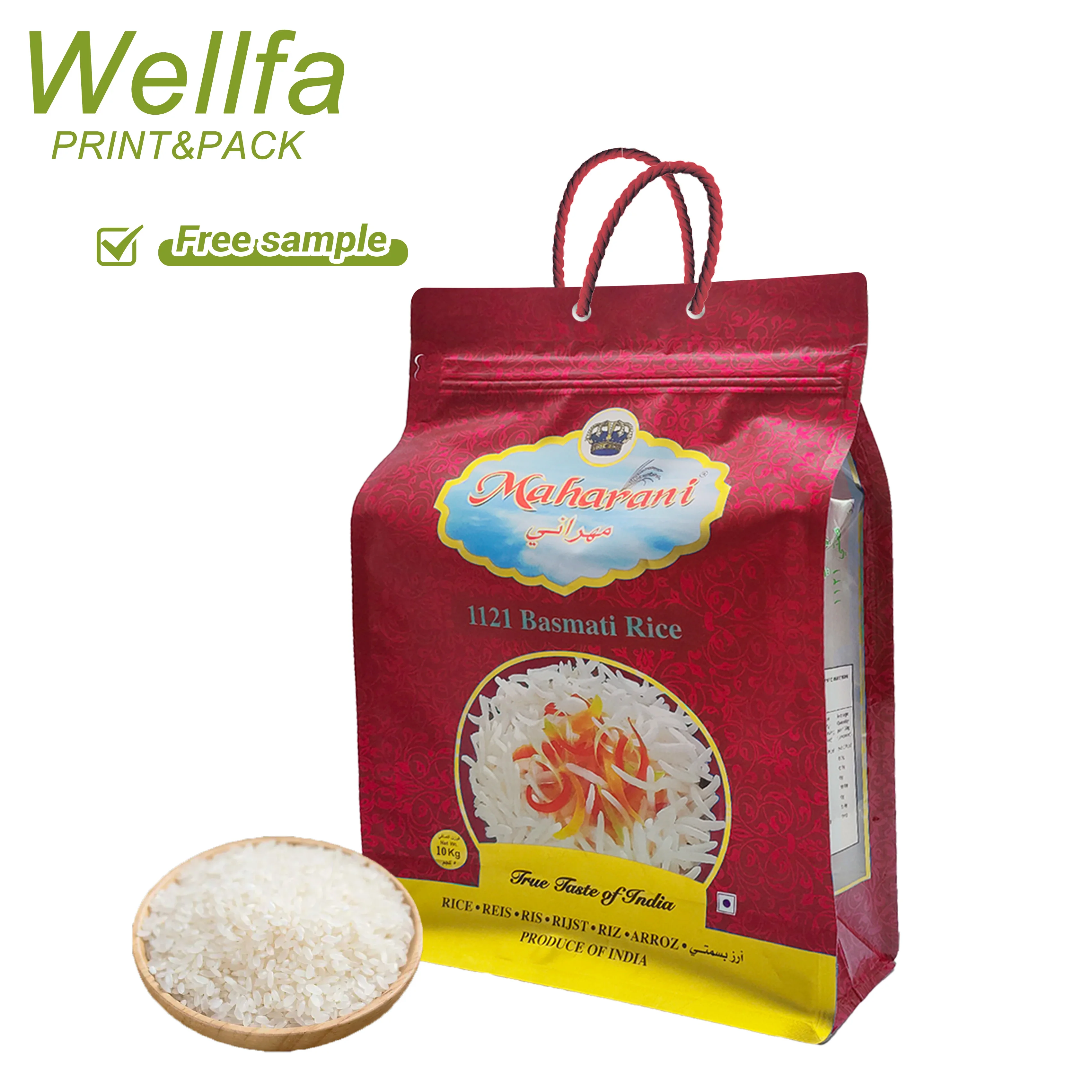 Manufacturer Plastic Printing Flat Bottom Pouch Zipper Nylon Cooked Rice Packaging With Handle 1Kg 2Kg 5Kg Rice Packing Bag