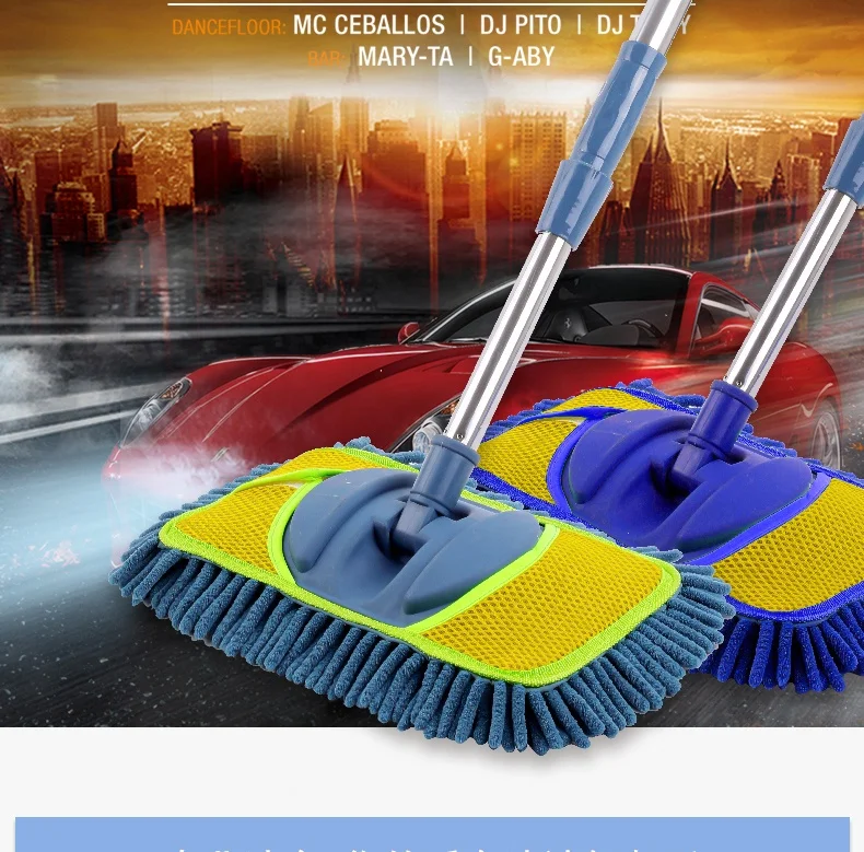 Car Cleaner Mop with Stretch Long Handle Soft Chenille Microfiber Car Wash Brush With Reusable Mop Pads