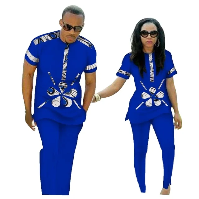 
Wholesale Traditional Bazin Riche African Print Patchwork Top and Pants Sets for Couple Clothing Two Pieces Sets Clothes WYQ84 
