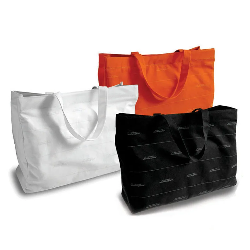 Custom printed organic recycled standard size cotton canvas tote bag with pockets