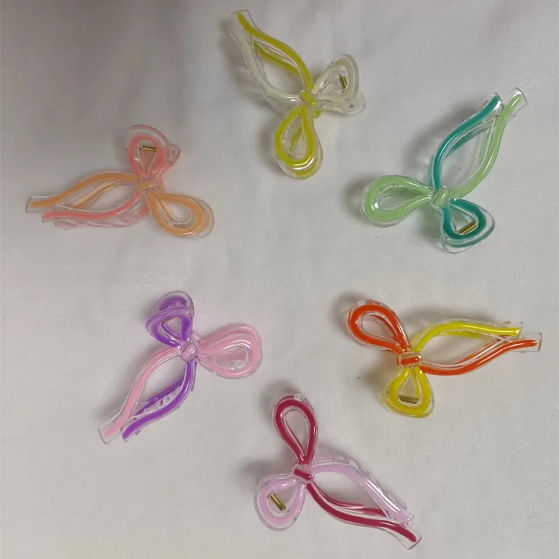 2024 New Crab Hair Clips Women Large Shark Jelly-colored Bow Claw Clips Scissors Shape Clamp Joker Hairpin Girl Hair Accessories