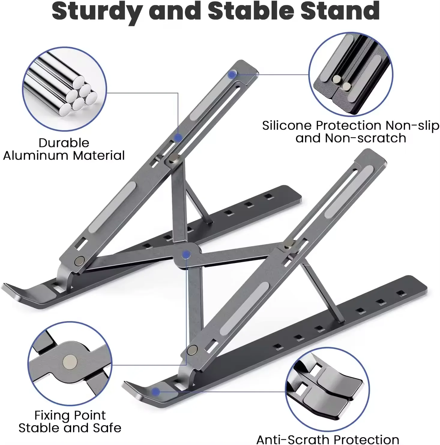 Great Roc 224g OEM Laptop Stand 6 Levels Adjustable Notebook Holder Aluminium Desktop Stand for 15.6inch Laptop