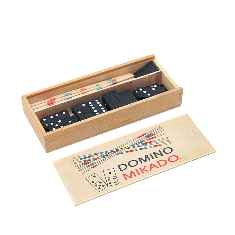 2 in 1 wooden domino box with bamboo mikado Pick-Up Sticks Game for all ages