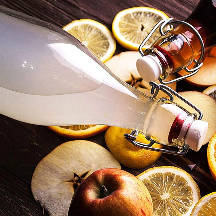 Amazon Hotsale Leak Proof Cap Swing Top Clear Glass Water Bottles with Flip Top for Beverages Vinegar Kombucha Beer Water Soda