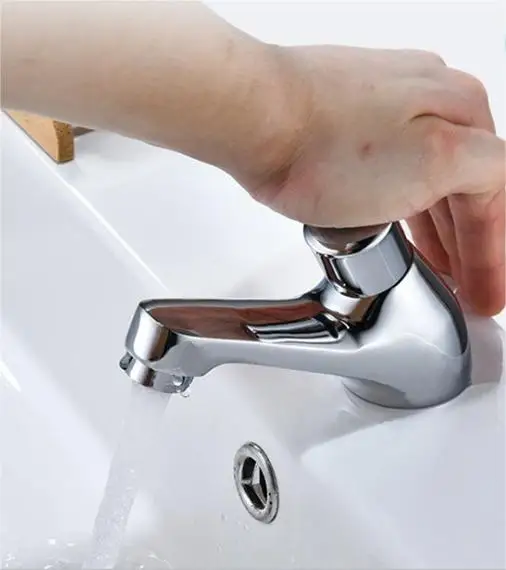 LONGSTAR  Full Copper Time-Delay Single Cold Water Automatic Shut-Off Press-Type Basin Faucet for Public Places