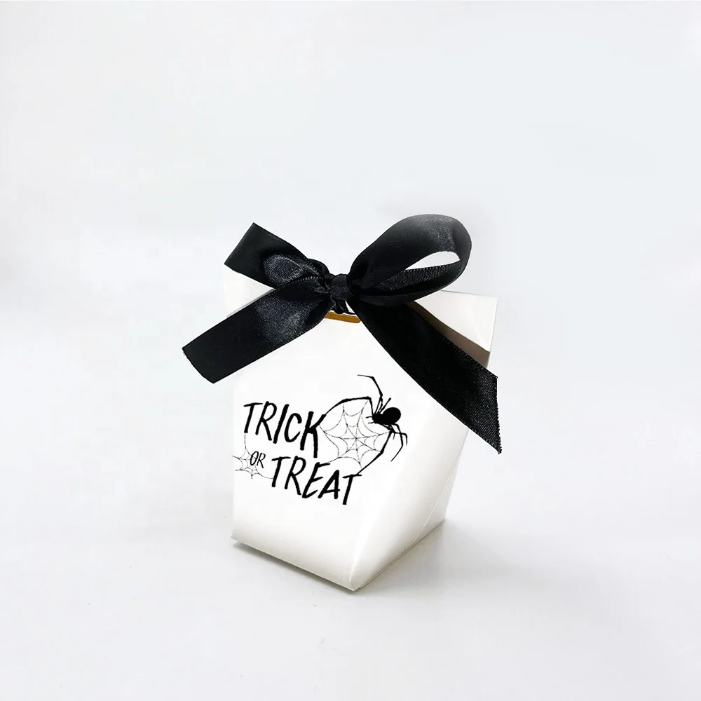 Trick or Treat Ribbon Spider Sweet Gift Favor Packaging Box Bag Paper Boxes for Happy Halloween Party Gifts Decor Package
