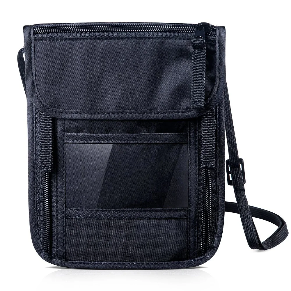 Custom Light Weight Nylon Crossbody Neck Pouch Bag Neck Stash RFID Blocking Shoulder Travel Body Wallet Passport Holder