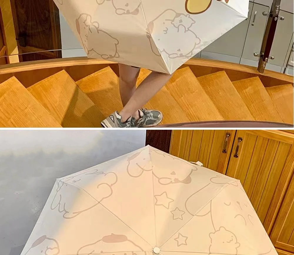 Automatic Umbrella Sun Umbrella Pudding Dog Folding Portable Three-fold Umbrella Rain Black Glue Bottom Layer Blocks UV Rays 13