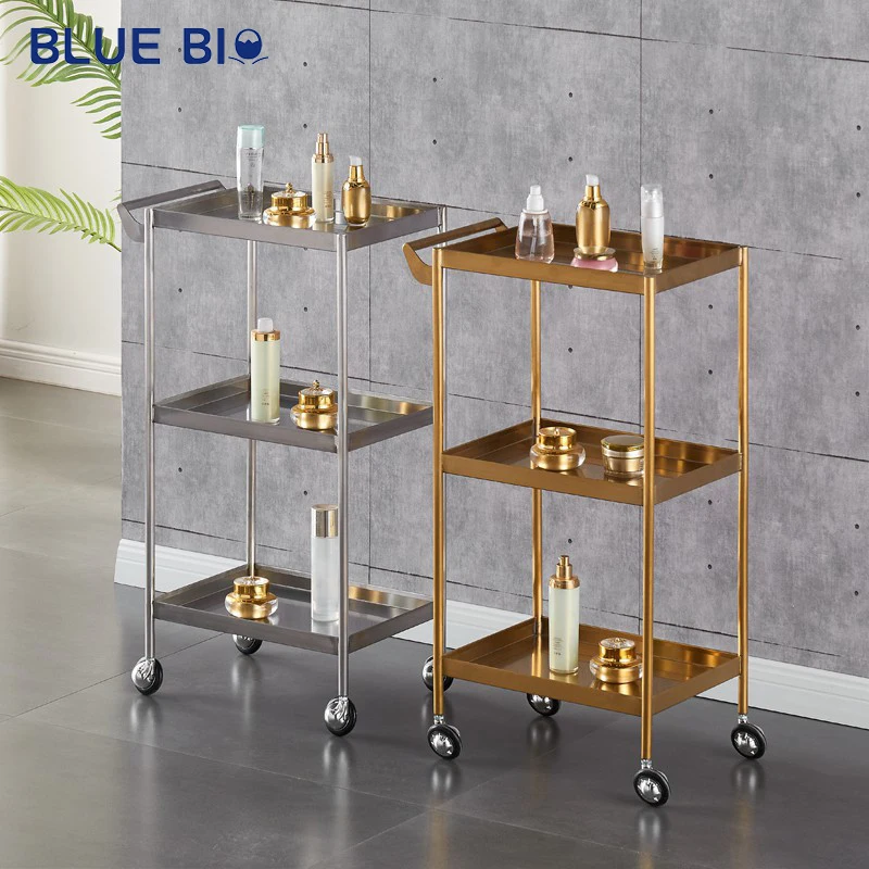 High Quality Stainless Steel Salon Beauty Cart Foldable Multi-function Beauty Trolley Hair Salon Trolley