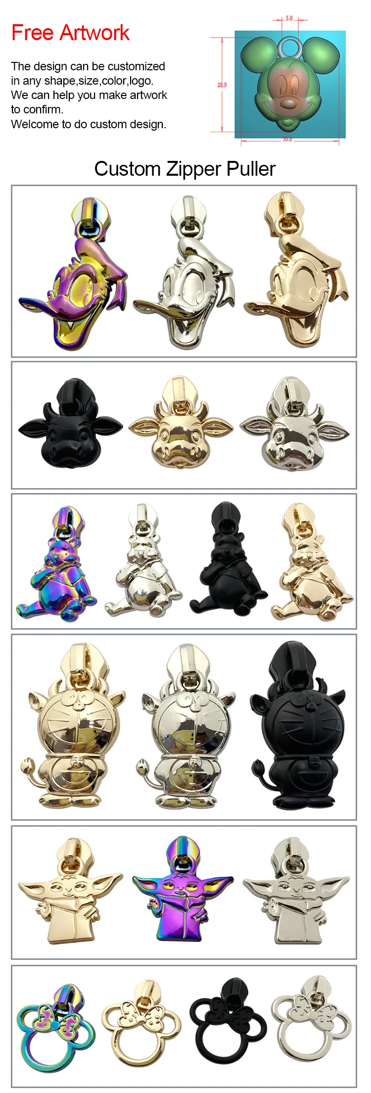 Wholesale Price Bear Pattern Metal Zipper Puller Custom Zipper Slider For Clothing / bags Accessories