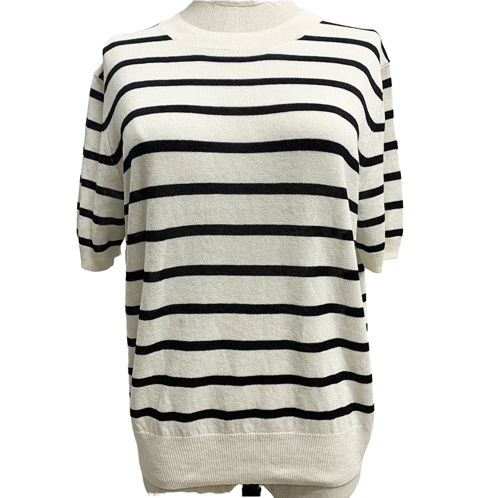 Hand-Woven High Quality Cotton Striped T-Shirt Unisex Fashionable round Neck Comfortable Hip Hop Style Anti-Pilling