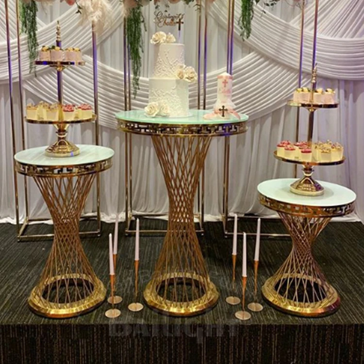Party decorate gold metal glass top wedding cake table stand