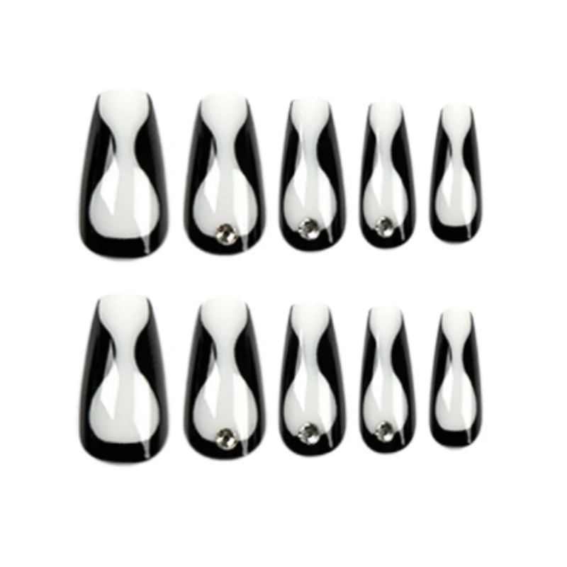 Wearing nails black lines rhinestones pressed on the nails wholesale   removable nails