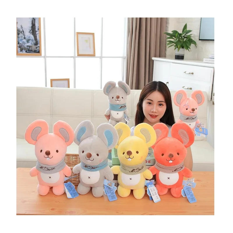 Factory Shiny Mouse Custom Plush Toys Living Room Sofa Ornaments Soft Smooth Wearing Scarf Rodent Plushies Dolls Peluches