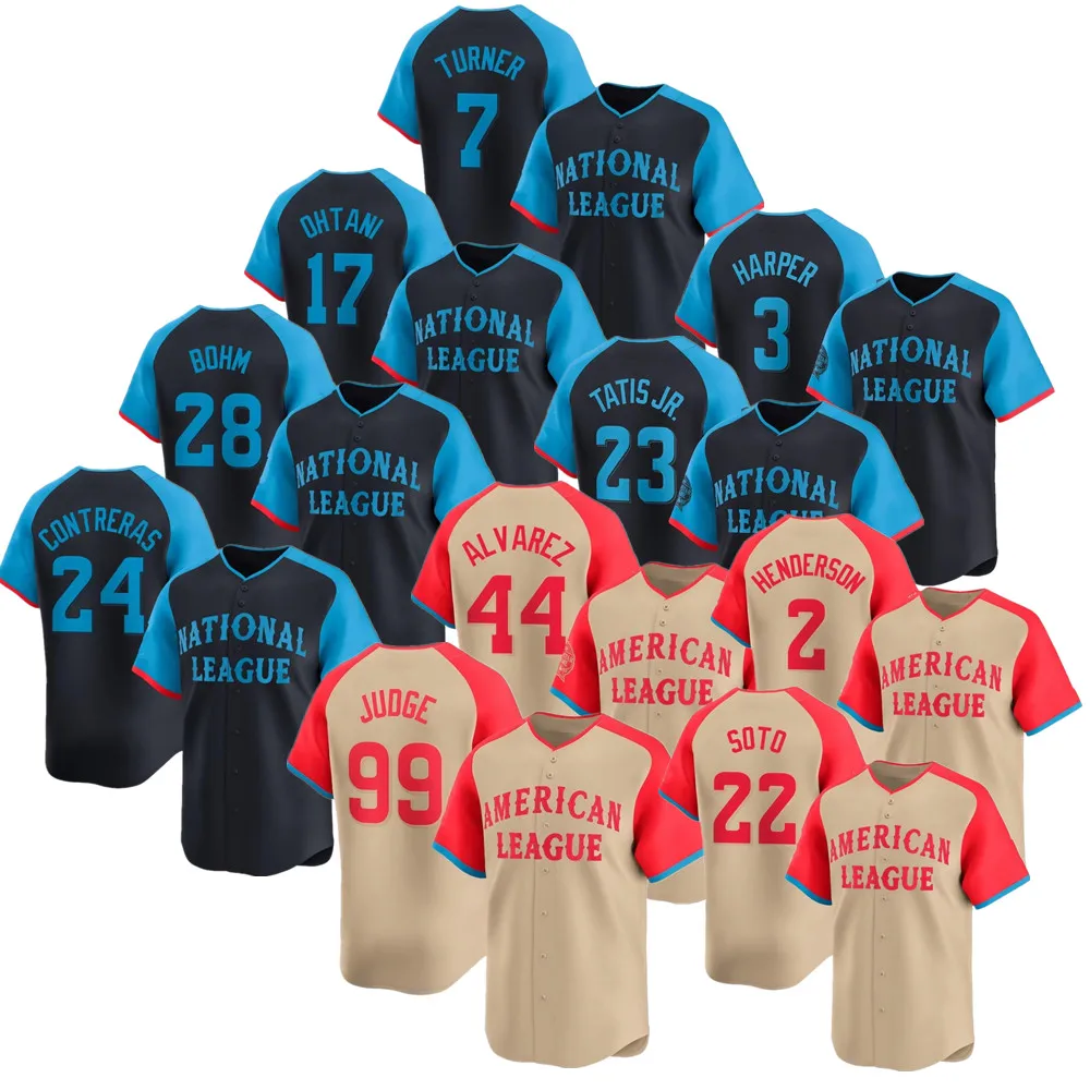 Wholesale 2024 Star Games Baseball Jerseys 3 Bryce Harper 17Ohtani 28 Bohm 3 Harper 22 Soto 99 Judge Stitched Jerseys