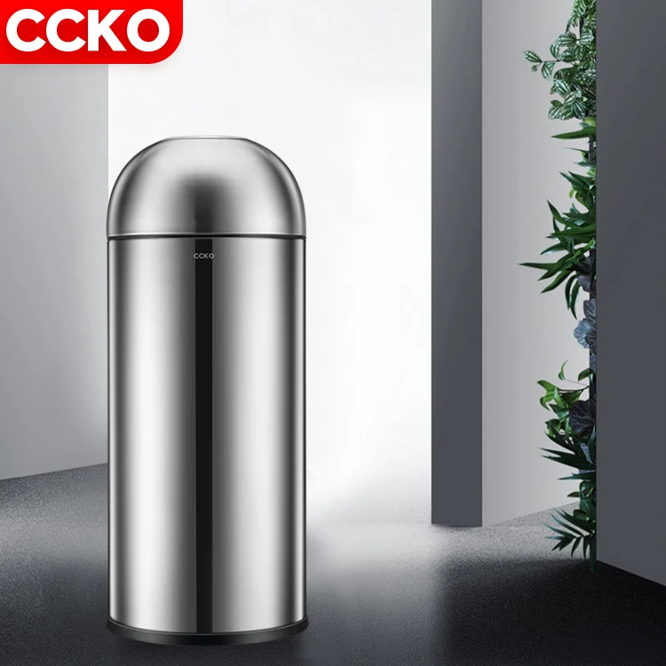 Wholesale Silver Hotel Lobby 30L 50L Round Warhead Commercial Stainless Steel Garbage Bin Metal Waste Bins Outdoor Trash Can