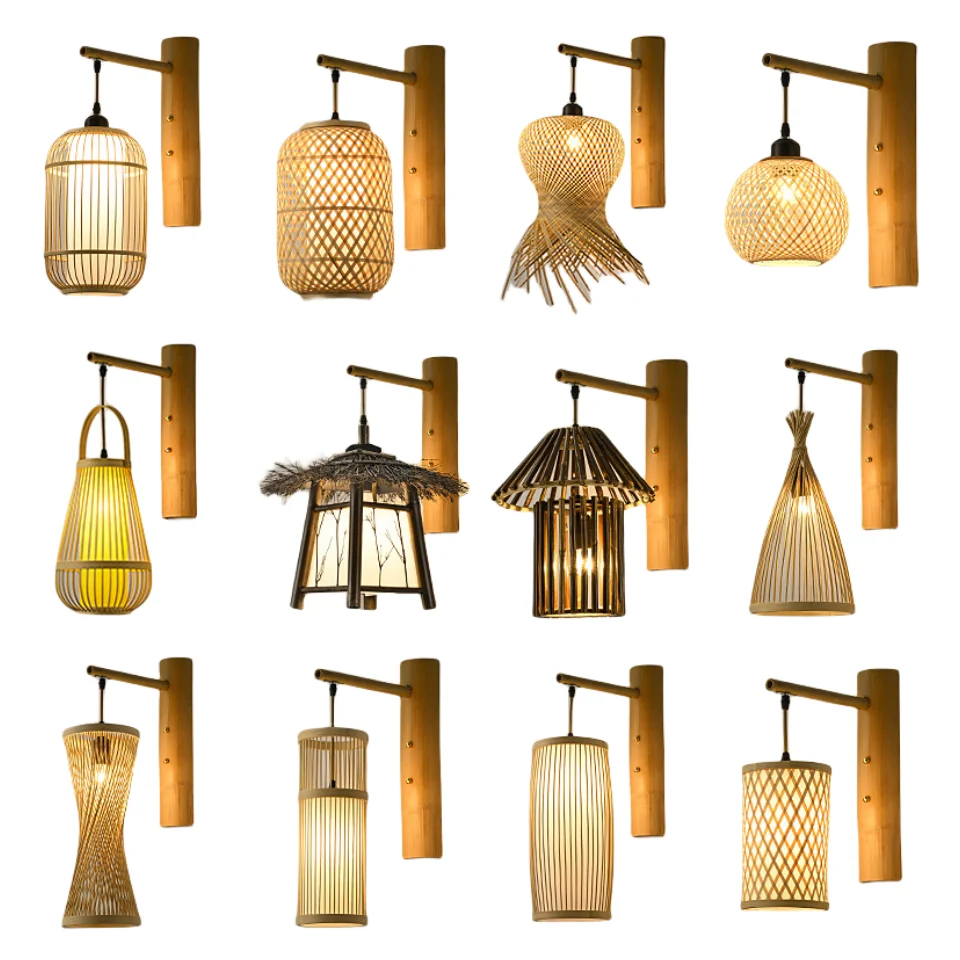 Woven Rattan Wall Light Natural Weaving Bamboo Wall Lamp For Restaurant Hotel