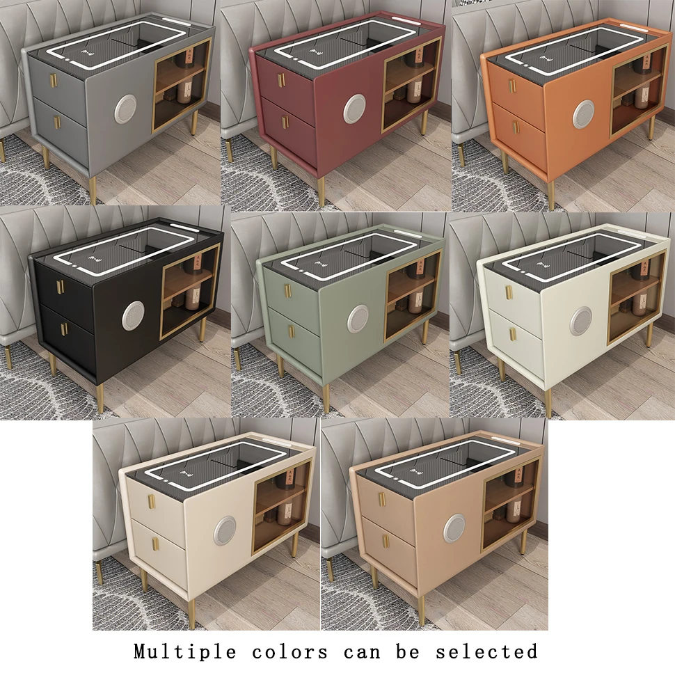 Night Stand Blue tooth Smart bedside Storage Drawers Touch Control Bt Speakers Wireless Charger Smart Bedside Table