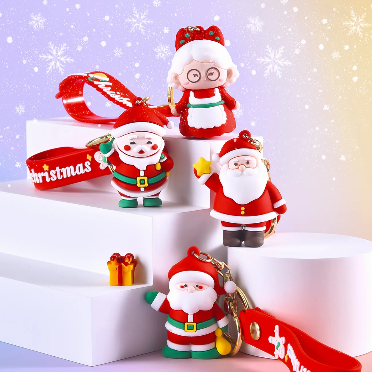 2024 New 3D PVC Elk Gingerbread Man Key Chain Fashion Rubber Keyring Accessories Cute Cartoon Christmas Santa Keychain