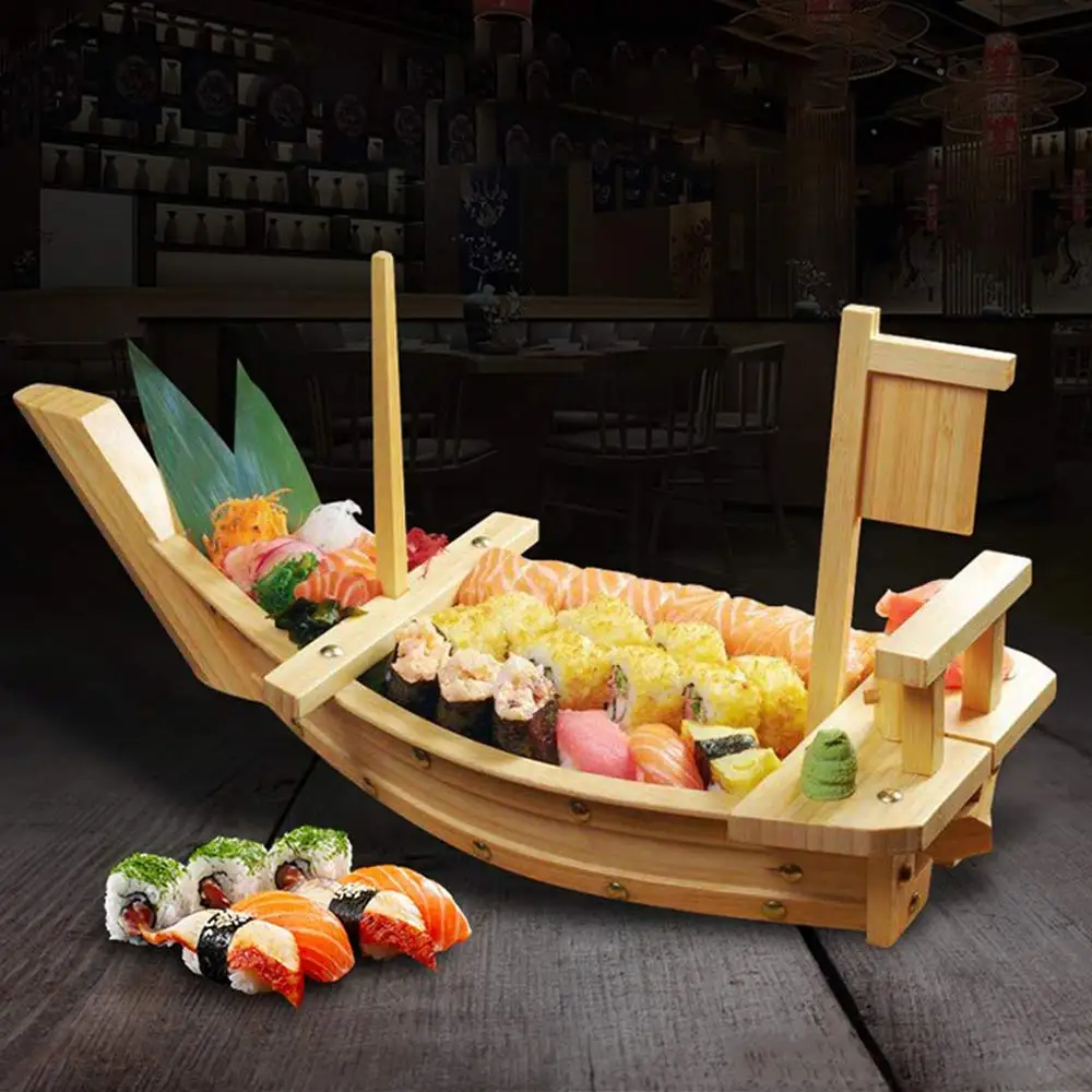 
2014Newell wooden sushi boat serving plate dish tray container canape with Twisted end 