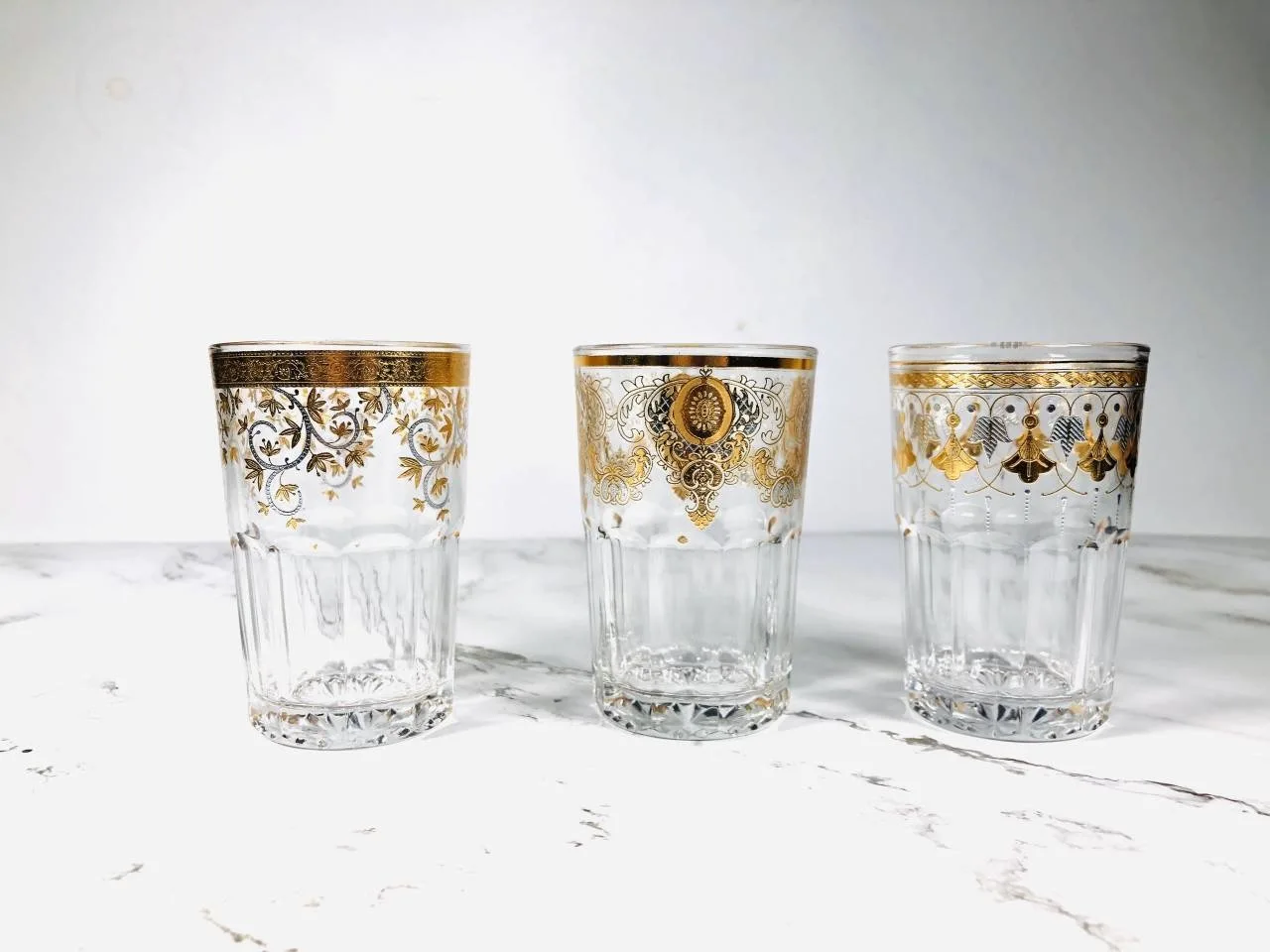 6 унций, классический стеклянный стакан в марокканском стиле с гравировкой для воды и чая, маленькие стеклянные чашки для чая с золотым покрытием