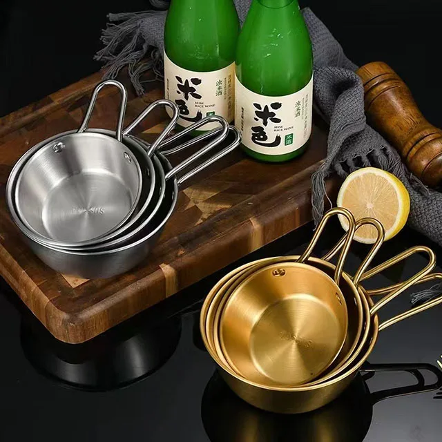 304 Stainless Steel Korean Rice Wine Sauce Dish Dipping Serving Tray Bowls Metal Noodle Pickle Cooking Bowl With Handle