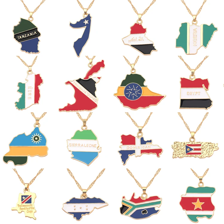 Country Map Pendant Necklace Africa Kurdistan South Africa Jamaica Haiti Egypt Ireland Somalia Map Flag Necklace For Women Men