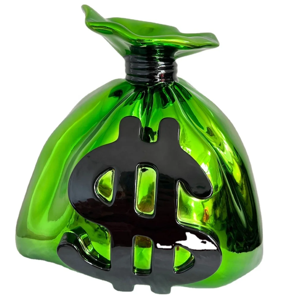 Home Decor Luxury Green Chrome Big Sculpture Decor Money Bag Sculpture