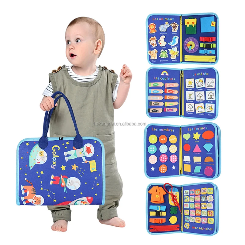 2023 blue French Animal Felt Busy board Stories Sensory Board Toddlers practice daily skills montessori activity felt busy board