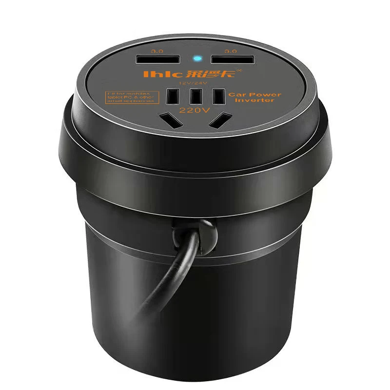 Outlet Cup Holder Car Converter Adapter with 2.4A Dual Smart Quick USB Charger Car Power Inverter 150W DC 12V to 110V 220v