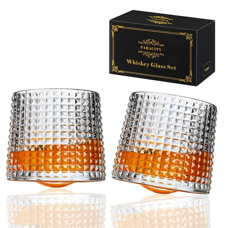 Diamond pattern design Spinning Whiskey Glass Stress and Anxiety relief Tumbler