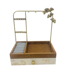Elegant Jewelry Metal Organizer Flower Necklaces Bracelets Earrings Display Stand Rack Holder With Small Drawer