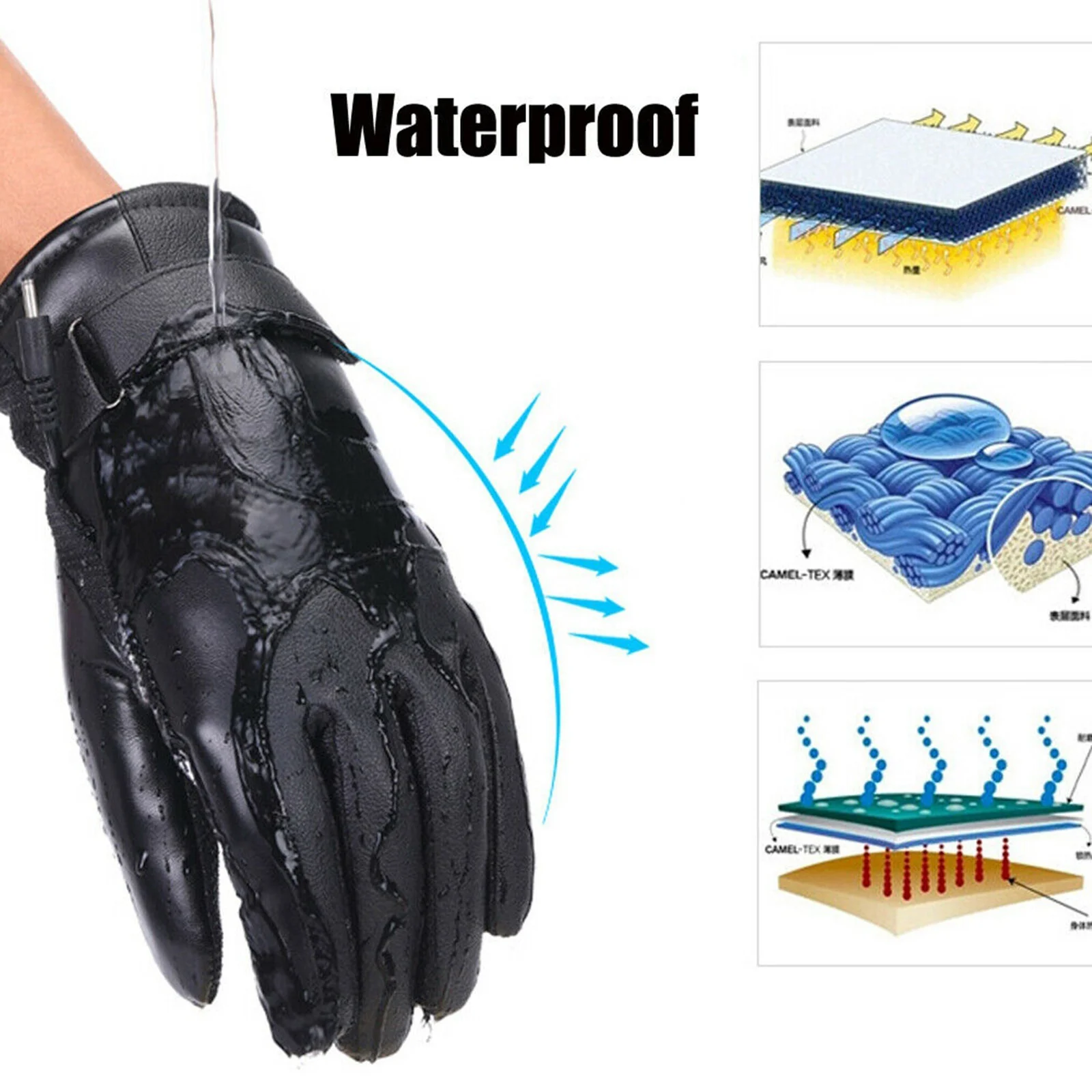 Portable Warmth Winter Heated Gloves Motorcycle Waterproof PU Leather Electric Heating Gloves USB Rechargeable Soft Warm Gloves