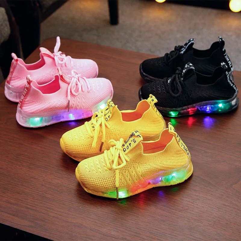 
Running Spring New Flying Woven Led Light Children Sports Luminous Kid Led Shoe 