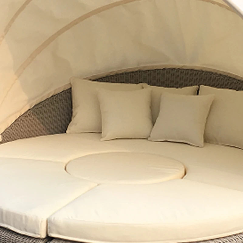 High End Waterproof Outdoor Rattan Furniture Lounge Chaise Sunbed Canopy Bed Round Sun Lounger Terrace Day Bed
