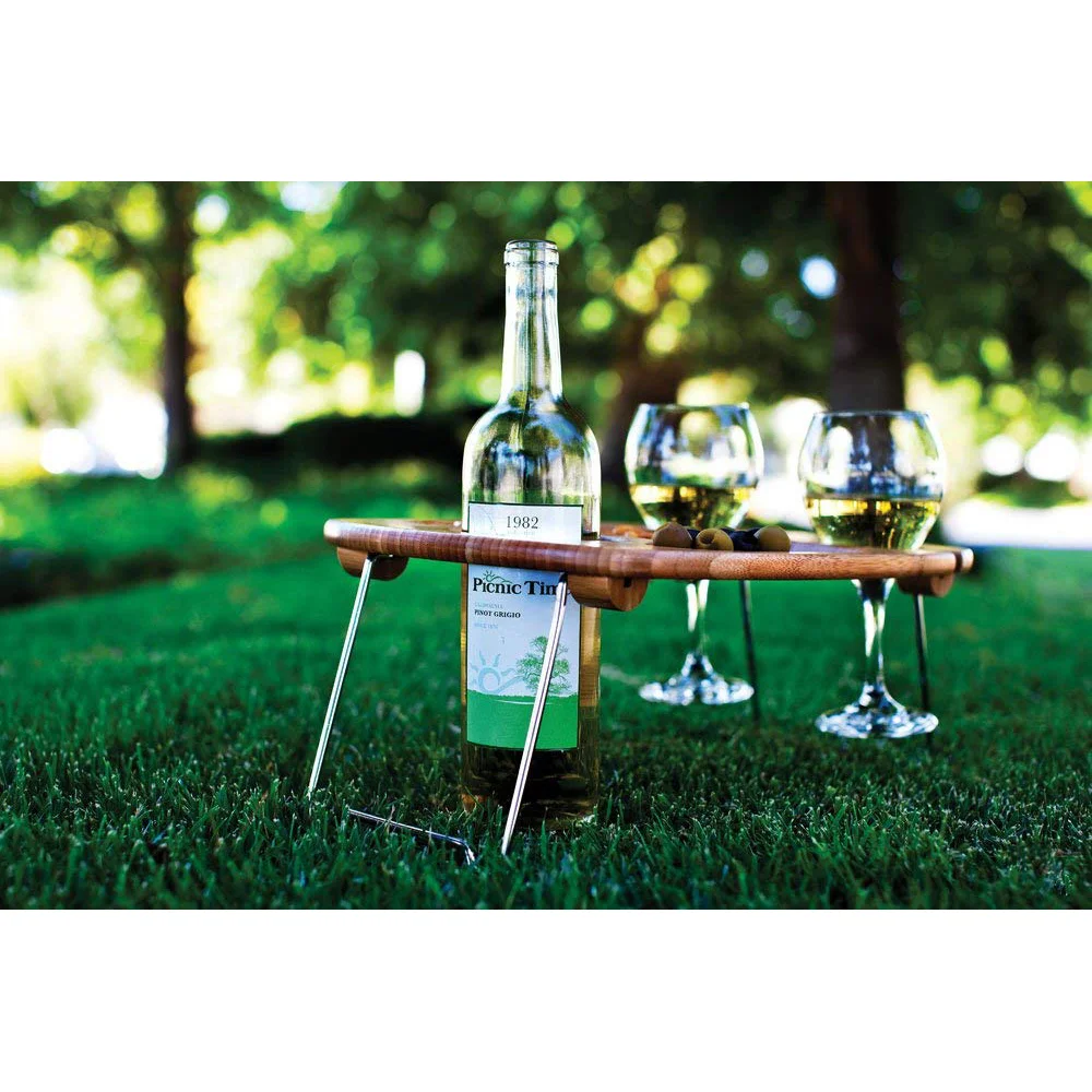 2021 New Design Idea Accessories Portable Bamboo Round Camping Table Folding Table  with Stainless steel legs Dining Table